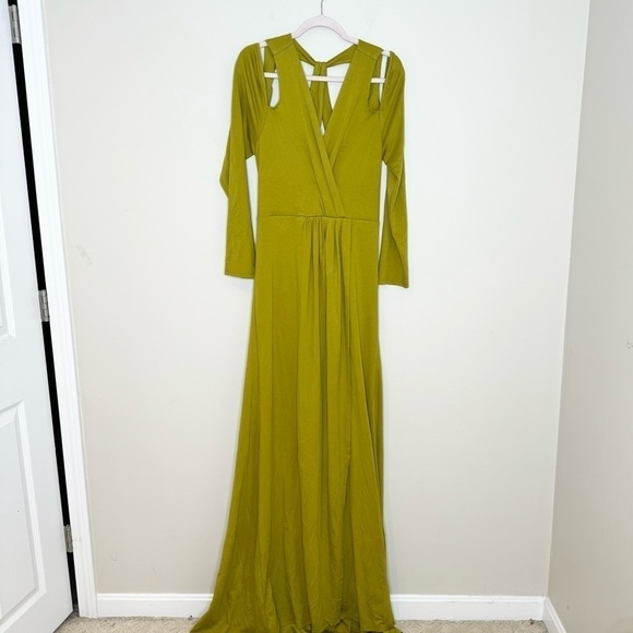 NWT YAURA Layo Cut Out Faux Wrap Gown Olive Size 10 - Picture 3 of 9